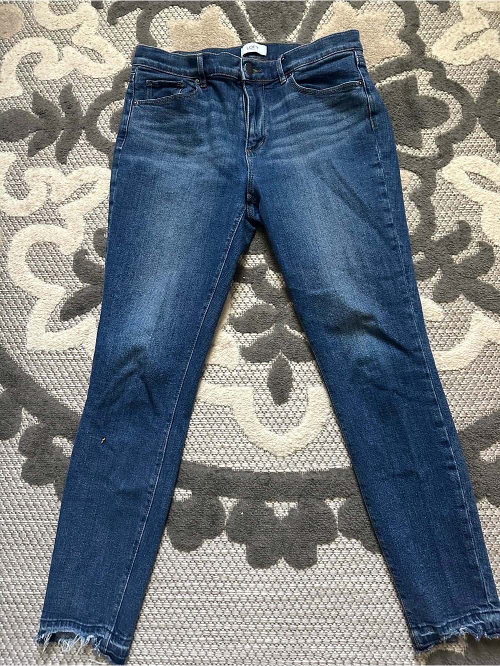 LOFT Indigo Skinny Jeans with Frayed Hem